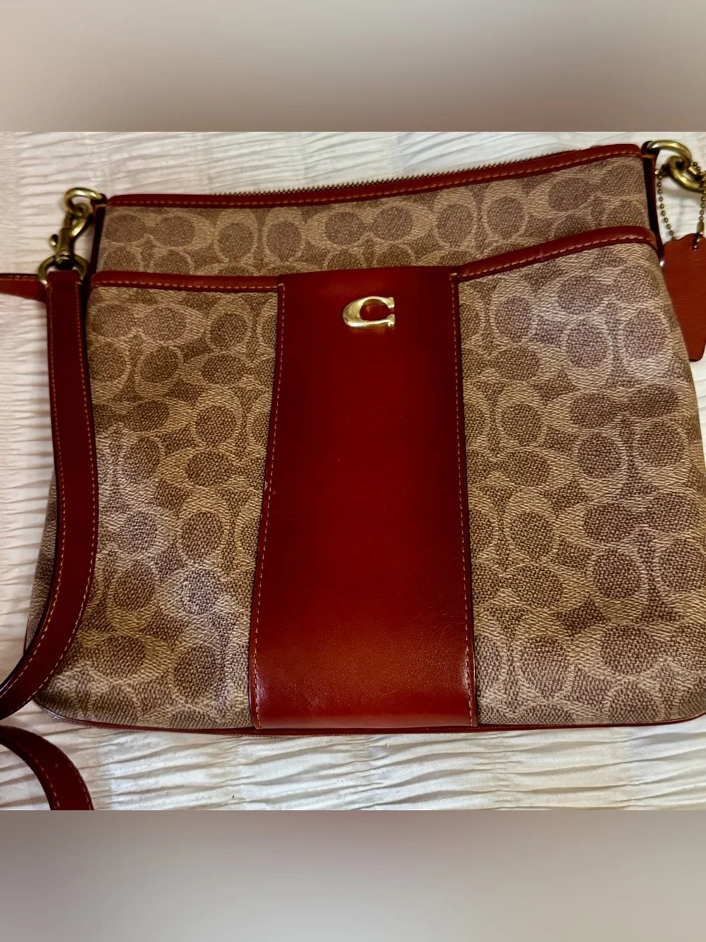 Coach Brown Signature Canvas Crossbody with Leather Trim